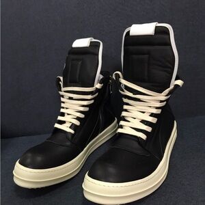 Rick Owens Black and White High-Top Sneakers